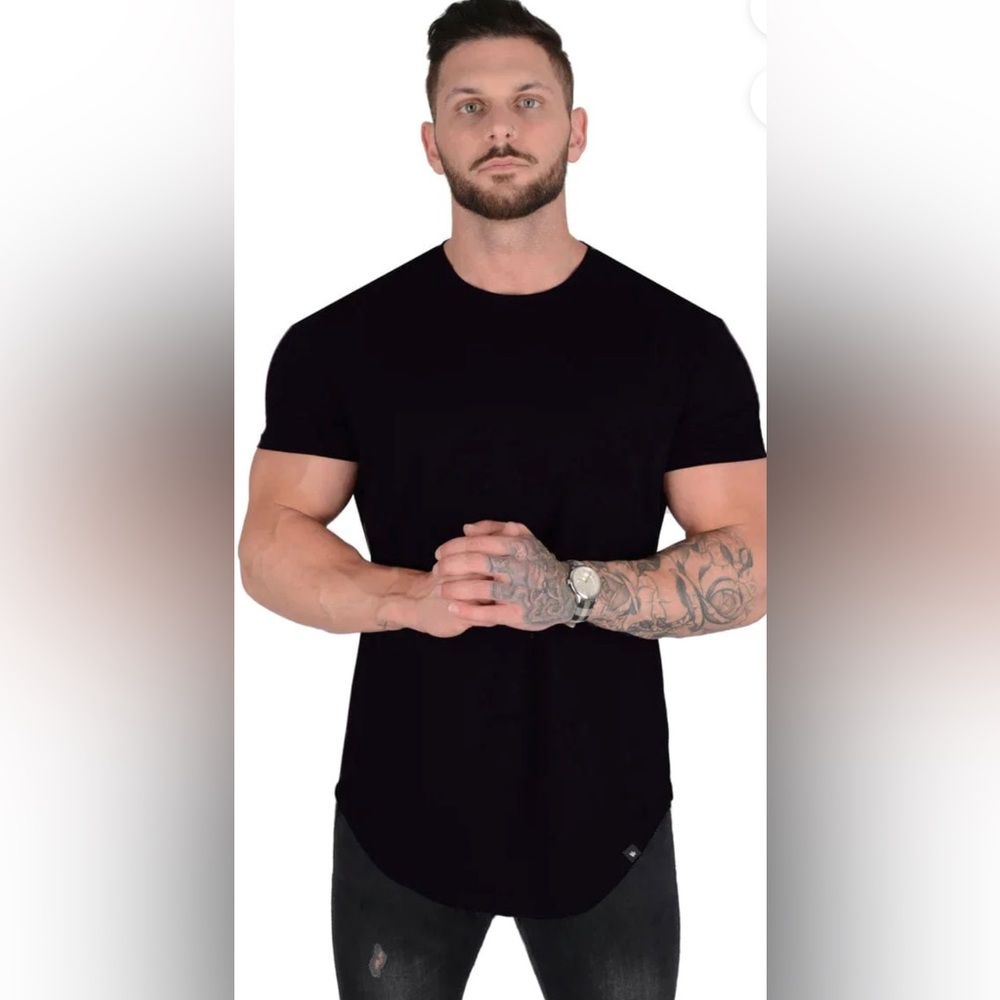 youngla the perfect tee scallop bottom t shirt tee mens small black gym